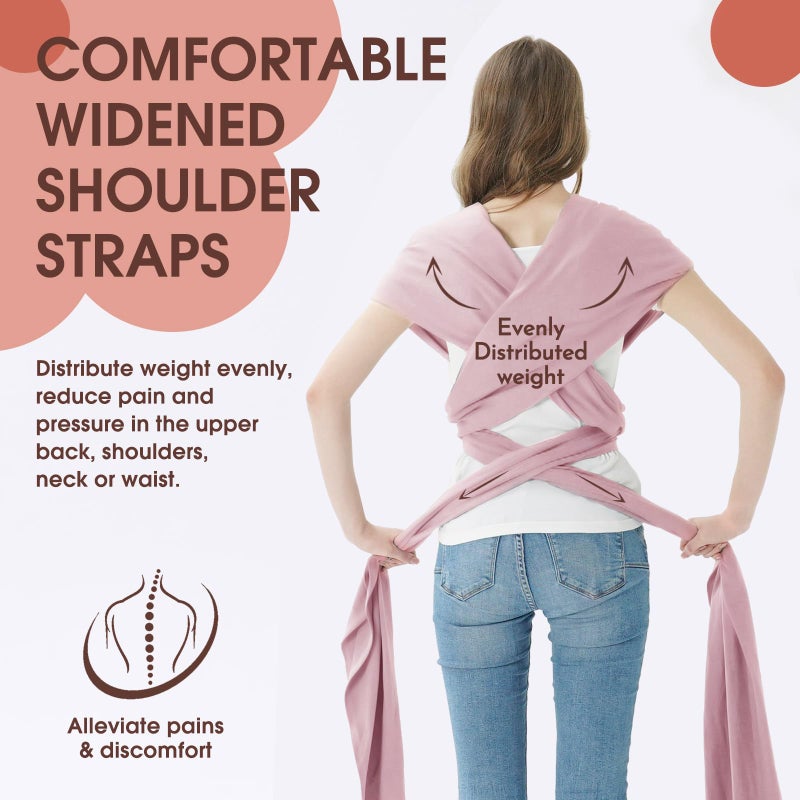 Acrabros Baby Wrap Carrier,Hands Free Baby Carrier Sling,Lightweight,Breathable,Softness,Perfect for Newborn Infants and Babies Shower Gift,Pink - Image 3